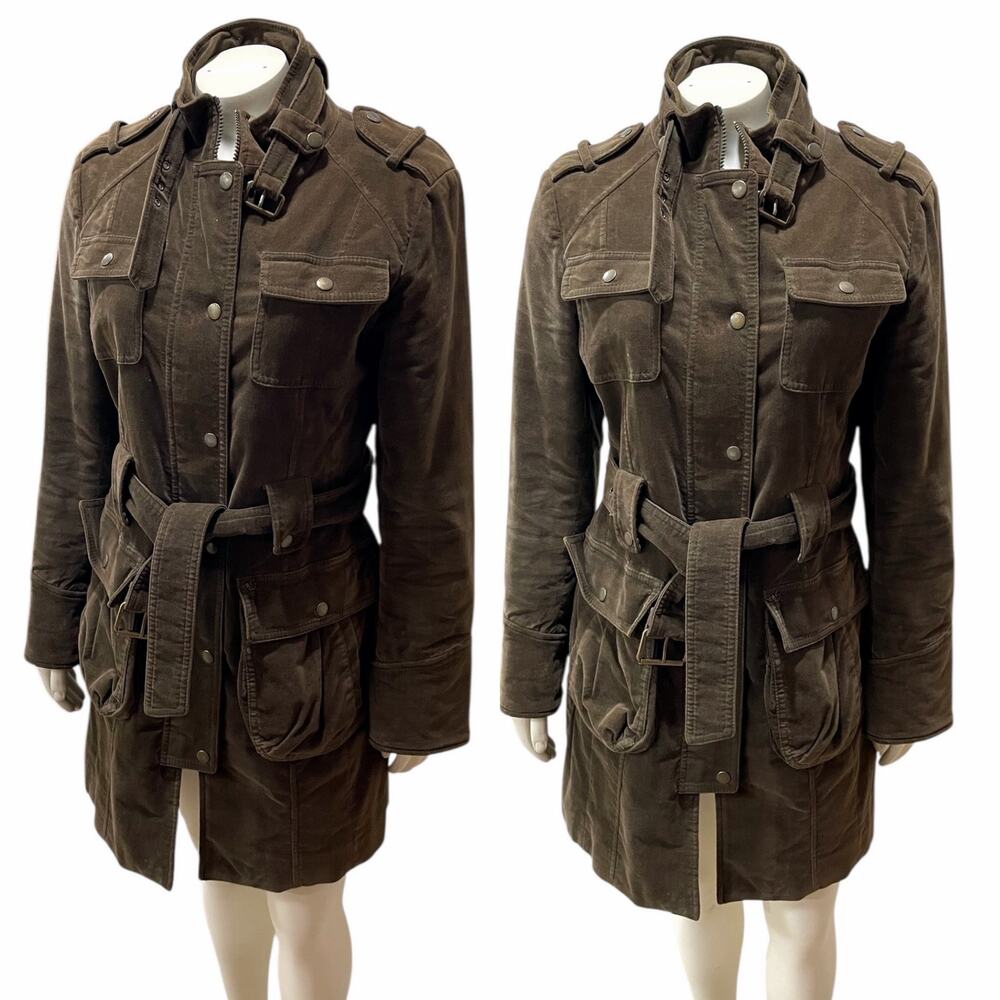 Esprit Utility Belted Jacket Green Brown Military Style Women’s Size Small